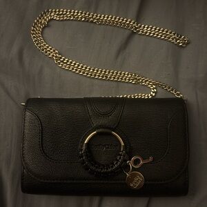 See by Chloé Black Leather Shoulder Bag with Gold Chain